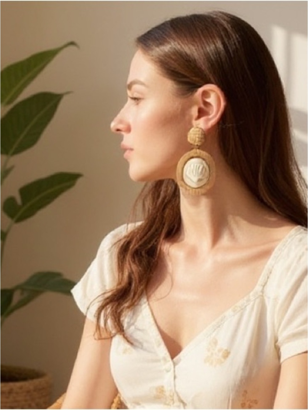 NWT Tuckernuck Raffia Rowen Clamshell Statement Drop Earrings - Picture 11 of 13